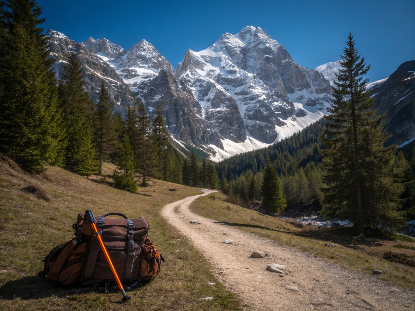 Active travelers hiking in the alpine mountains