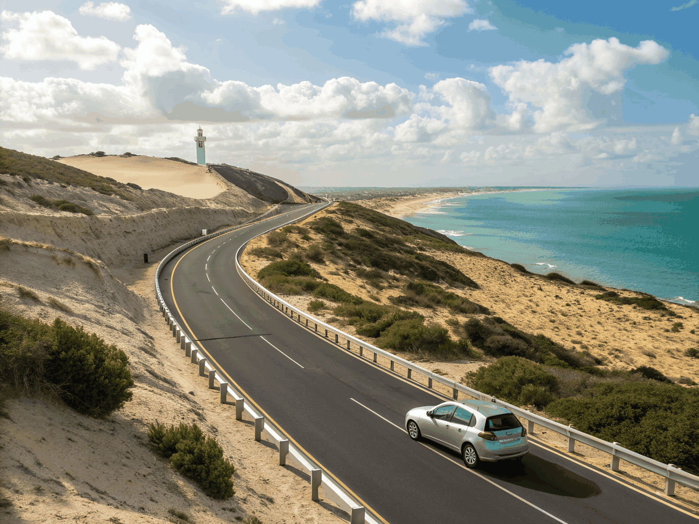 Coastal road trip route along a scenic cliffside