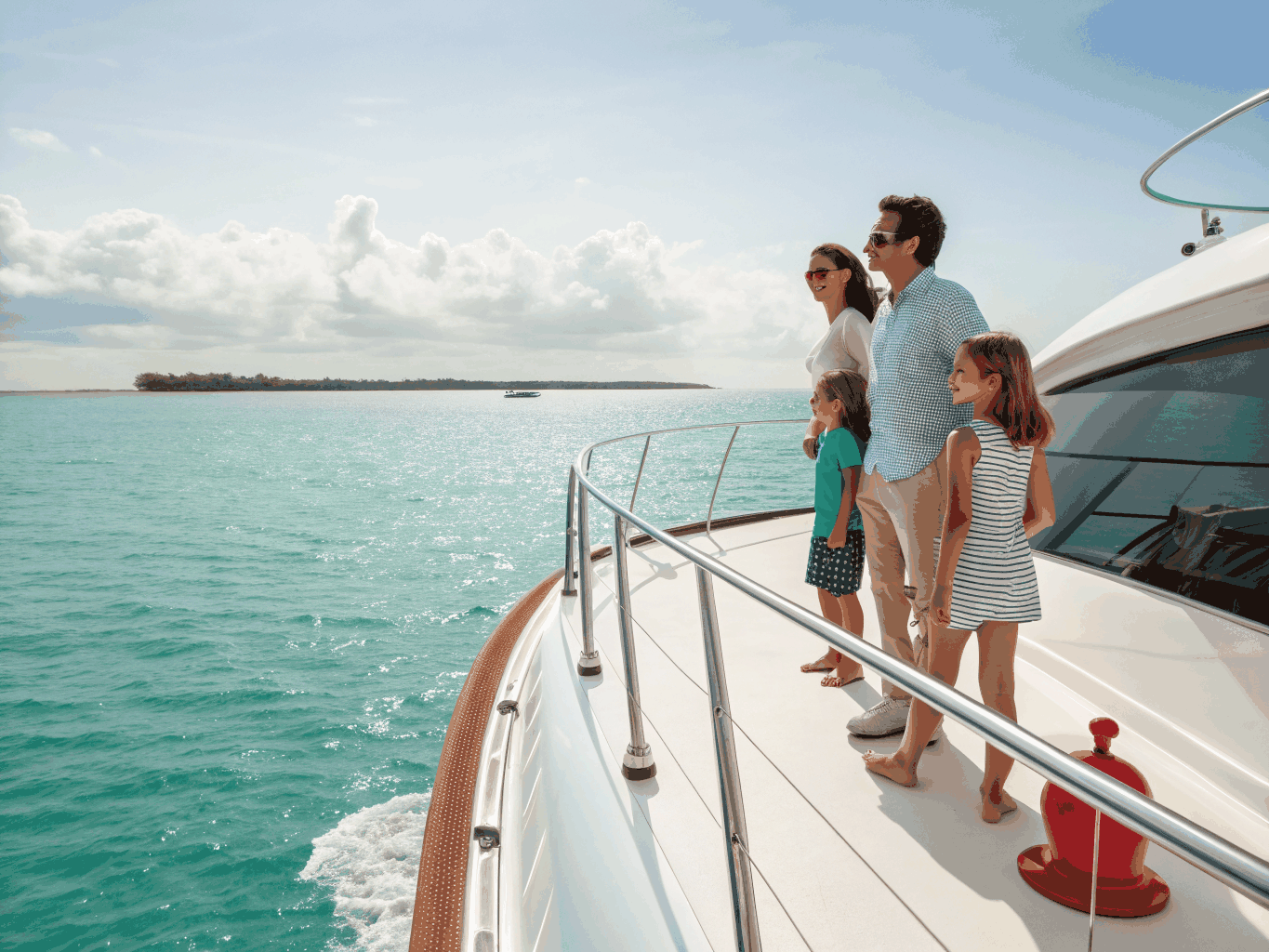 Family enjoying a cruise on the open ocean