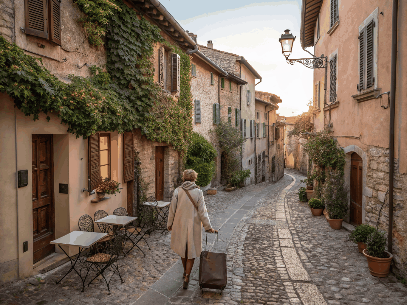Charming European cobblestone street
