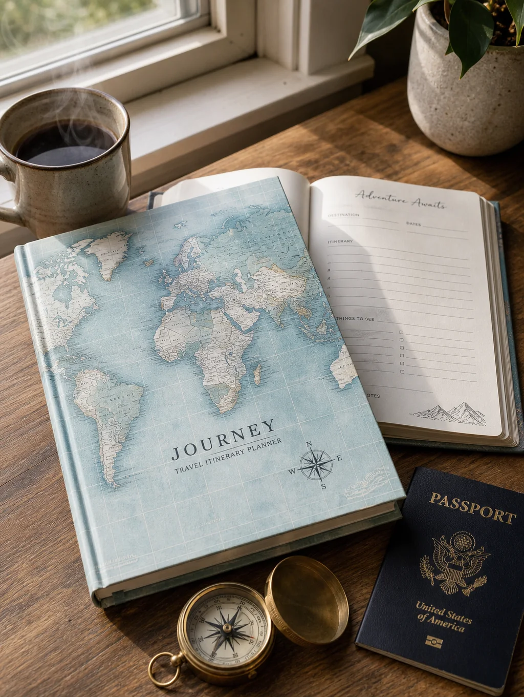 Travel planning desk with maps and itinerary notes